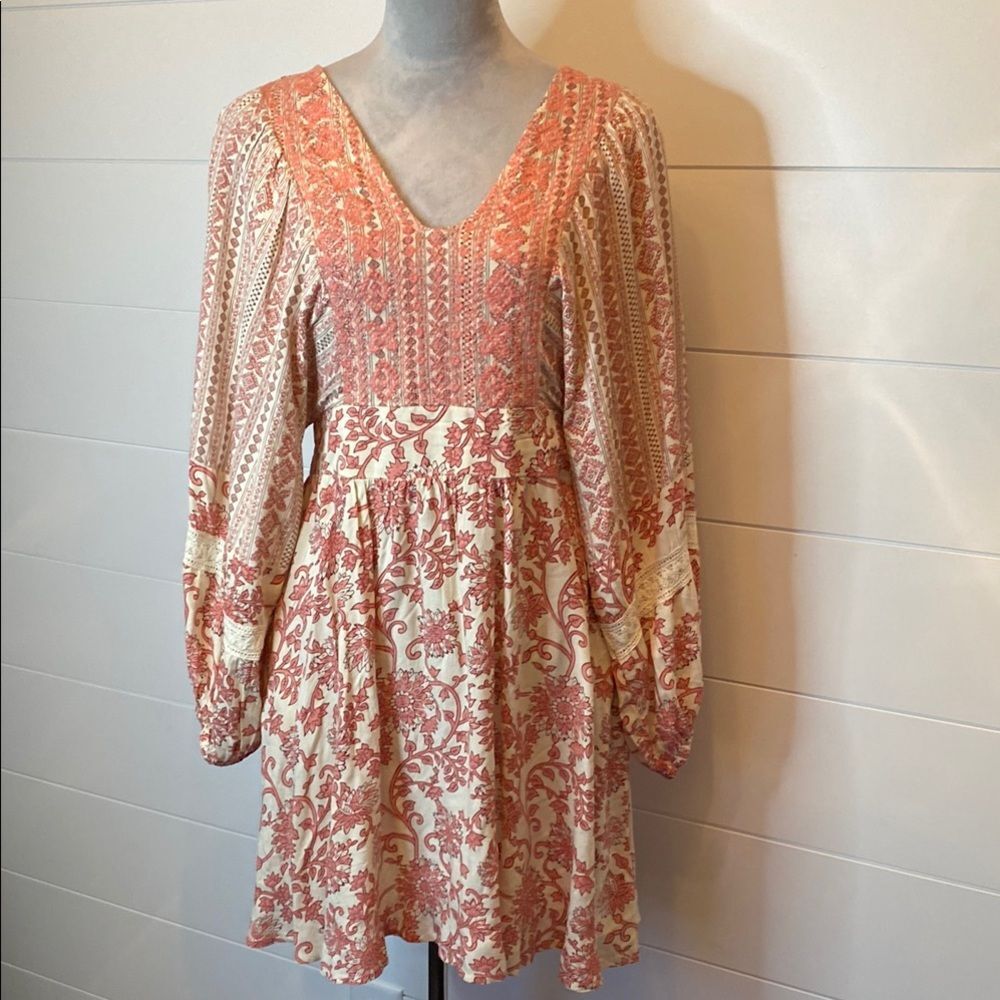 Sincerely Jules Pink and Cream Embellished Floral Sundress with V-Neck